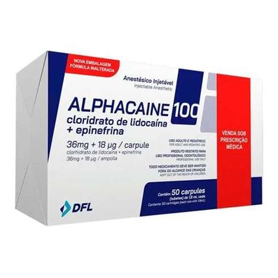 Alphacaine Lidocaína 2% + Epinefrina 1:100.000, cartucho de vidrio, caja 50